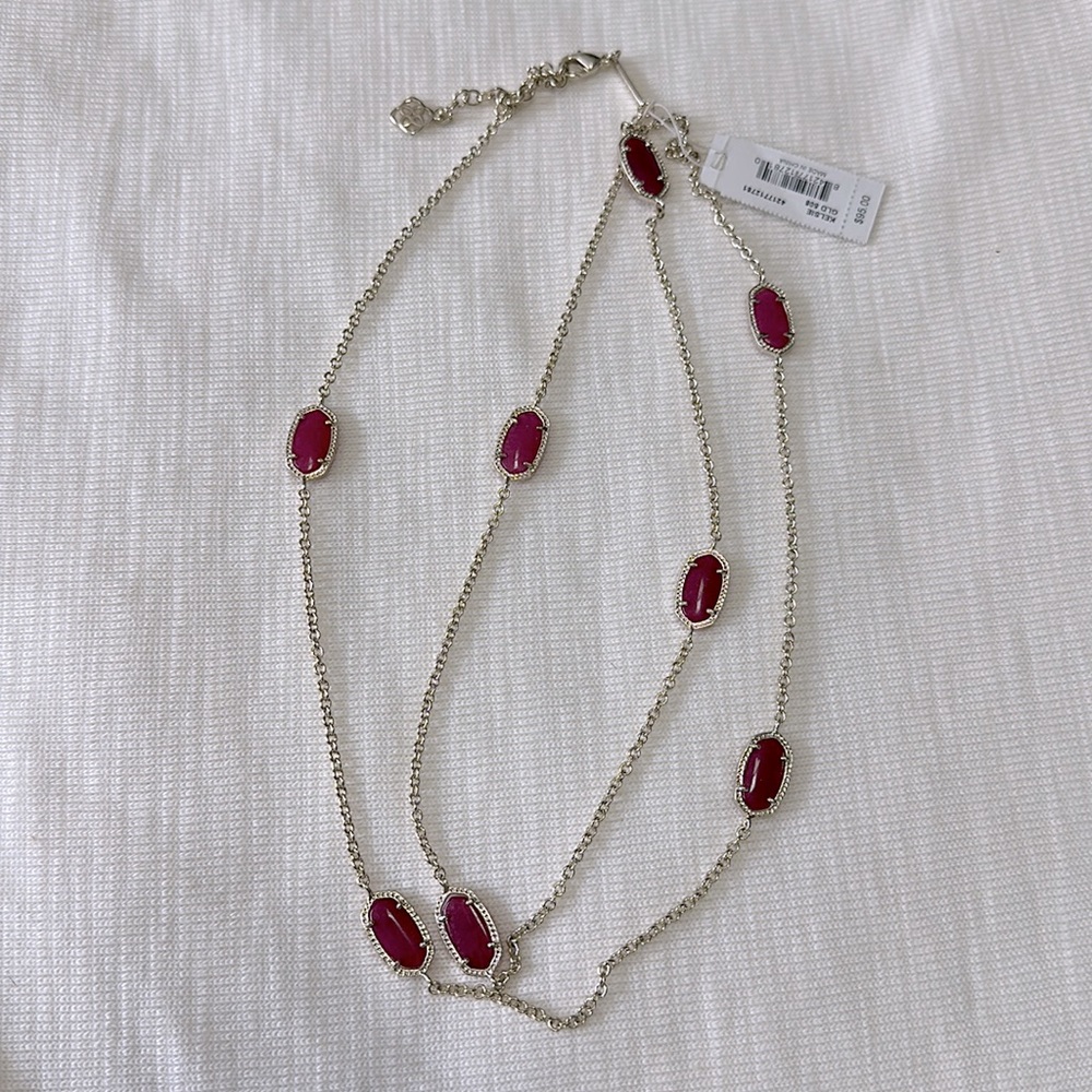 Kendra Scott Kelsie Station Necklace Maroon Jade
